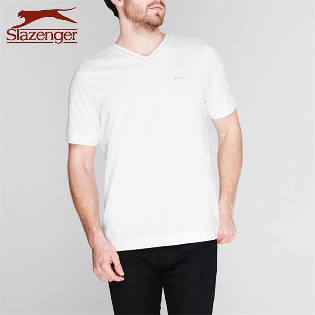 Áo thun nam cổ tim Slazenger V Neck (màu White) - Hàng size UK