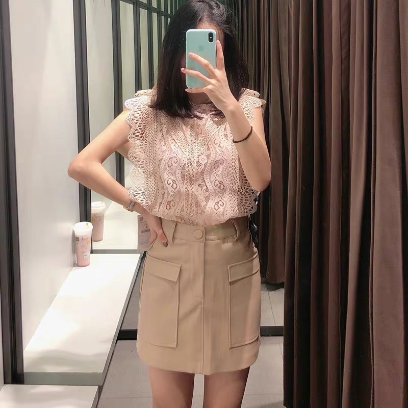 Áo sơ mi ren cắt lace thêu nữ