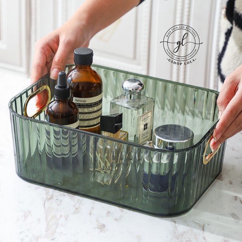 Khay đựng mỹ phẩm chất liệu Acrylic có tay xách tiện lợi và sang trọng