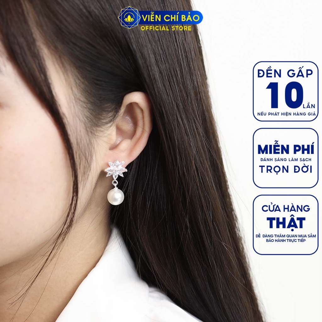 Bông tai bạc nữ Flower hạt châu chất liệu bạc 925 thời trang phụ kiện trang sức nữ Viễn Chí Bảo B400510