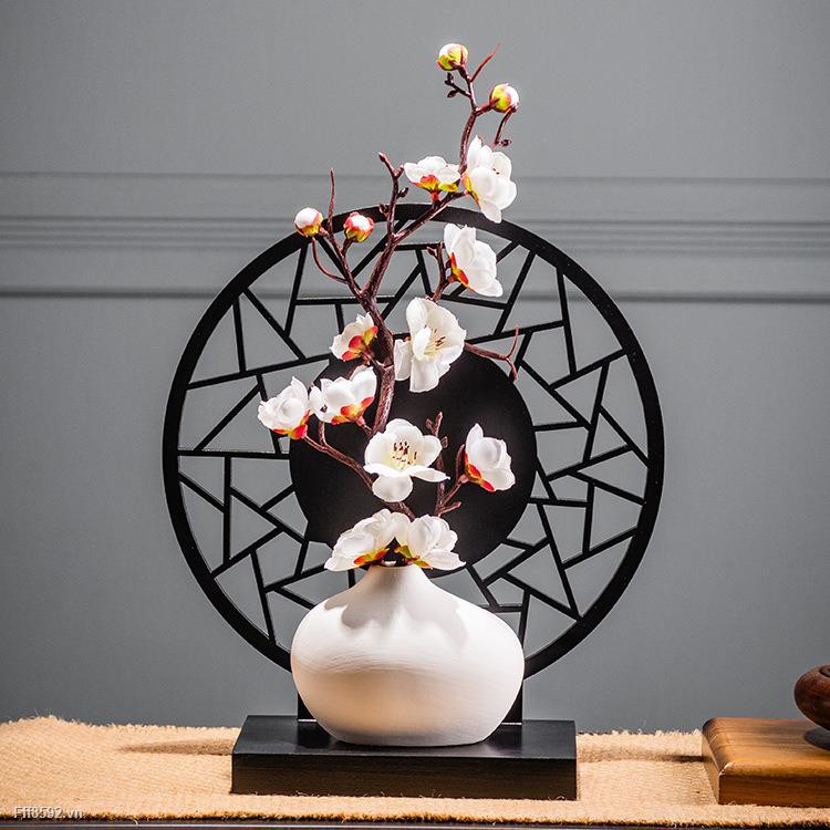 Bình Hoa Đào Gốm Sứ Trang Trí Phòng Khách Nội Thất Tủ TV （Gồm kệ+bình+hoa）