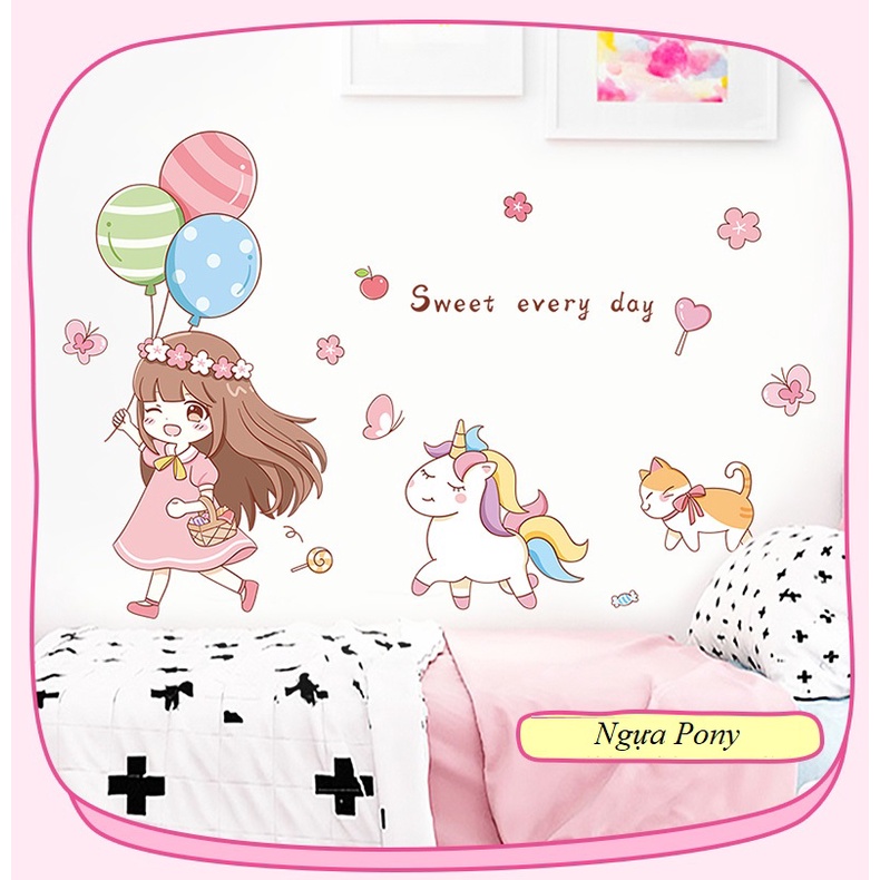 Tranh decal dán tường NGỰA PONY trang trí phòng khách, phòng ngủ - Tranh decal dán tường cho bé