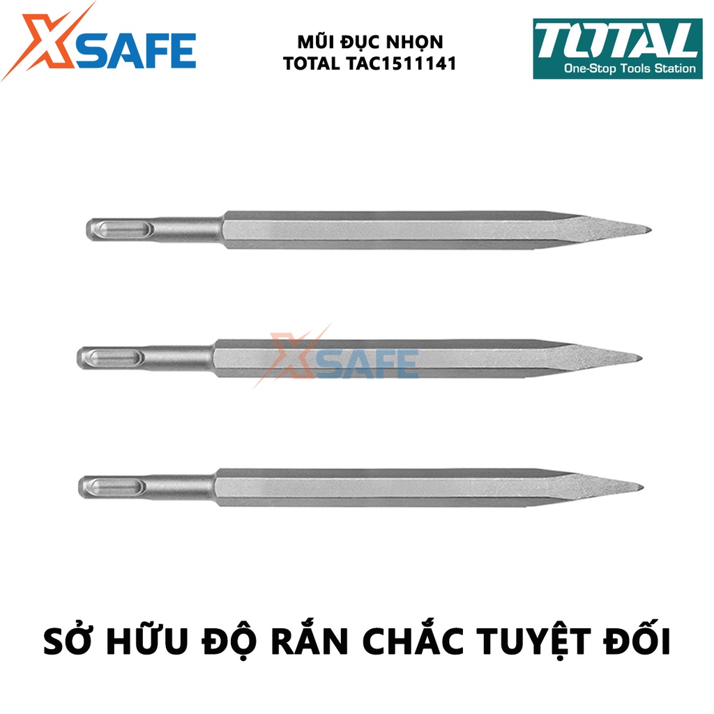 Mũi đục nhọn TOTAL TAC1511141 size 14x250mm, dùng đục, khoét các bề mặt cứng khác nhau như tường, bê tông