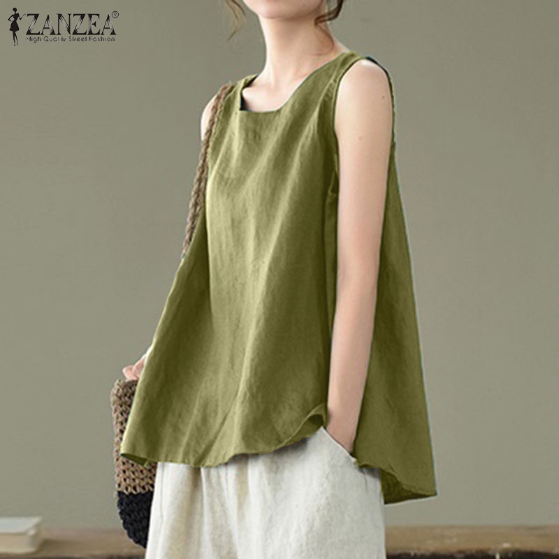 Áo nữ ZANZEA không tay cổ tròn màu trơn dáng rộng thời trang cho nữ