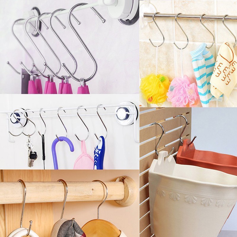 Bộ 5 Móc Treo Tường WALFOS Hình Chữ S Bằng Thép Không Gỉ Cho Phòng Ngủ