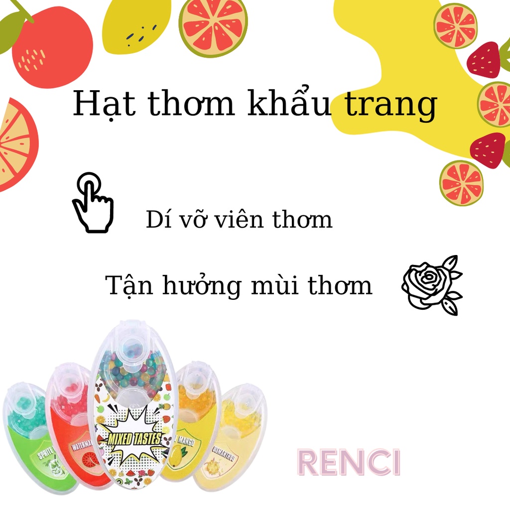 Set 100 hạt thơm khẩu trang, viên thơm khẩu trang, khử mùi không khí