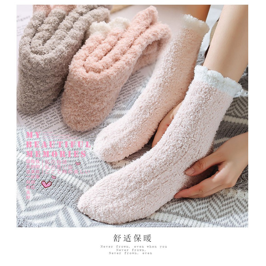 Tất Len Bông Xù Mùa Đông Siêu Ấm Áp Tổ Kén T06 Vớ Dày Dặn Siêu Dễ Thương