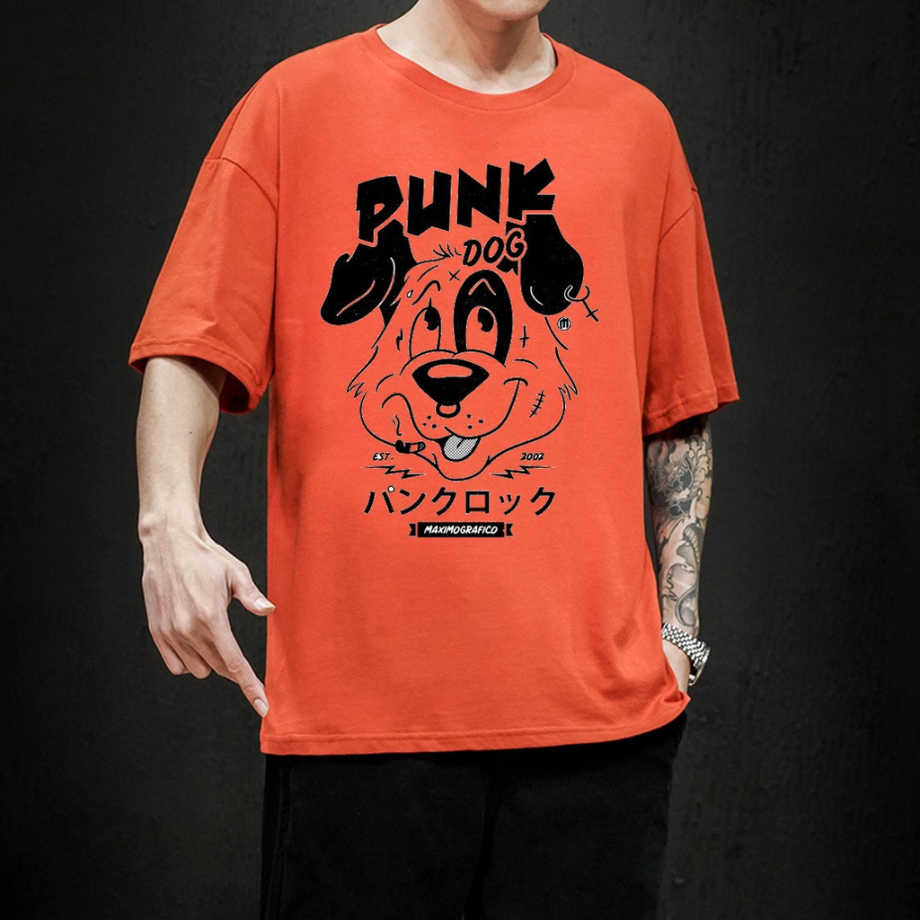 áo thun unisex phong rộng tay lỡ cotton xịn cho cả nam và nữ-mẫu chó PUNK