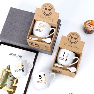 Cốc trà, cà phê gốm sứ ly sứ hình mặt cười NHIỀU MẪU đa dạng KÈM THÌA pha trà pha cafe