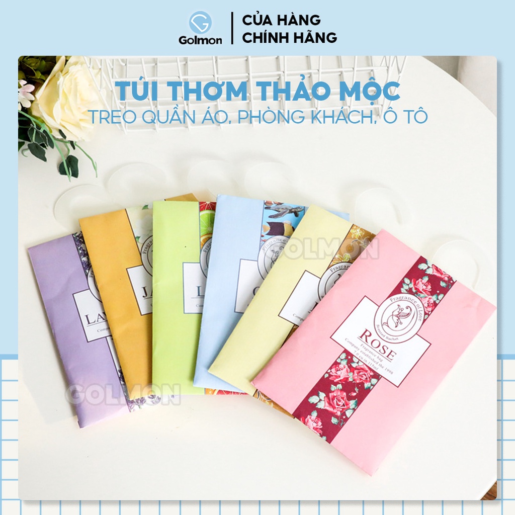 Túi thơm thảo mộc treo quần áo phòng khách ô tô hương thơm tự nhiên có móc treo tiện lợi Golmon