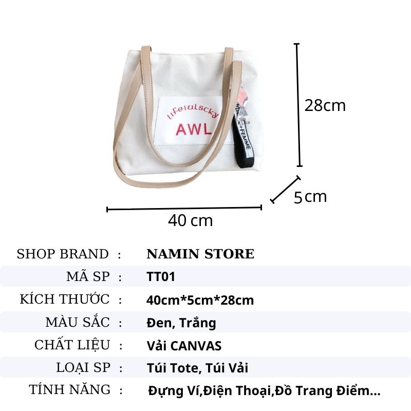 Túi tote vải đeo chéo canvas bag giá rẻ đẹp phong cách hàn quốc TT01