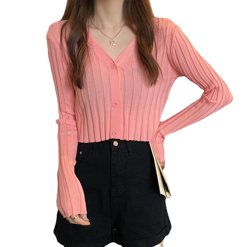 Áo Khoác Cardigan Dệt Kim Dáng Ngắn Phong Cách Hàn Quốc Thời Trang Mùa Thu Cho Nữ