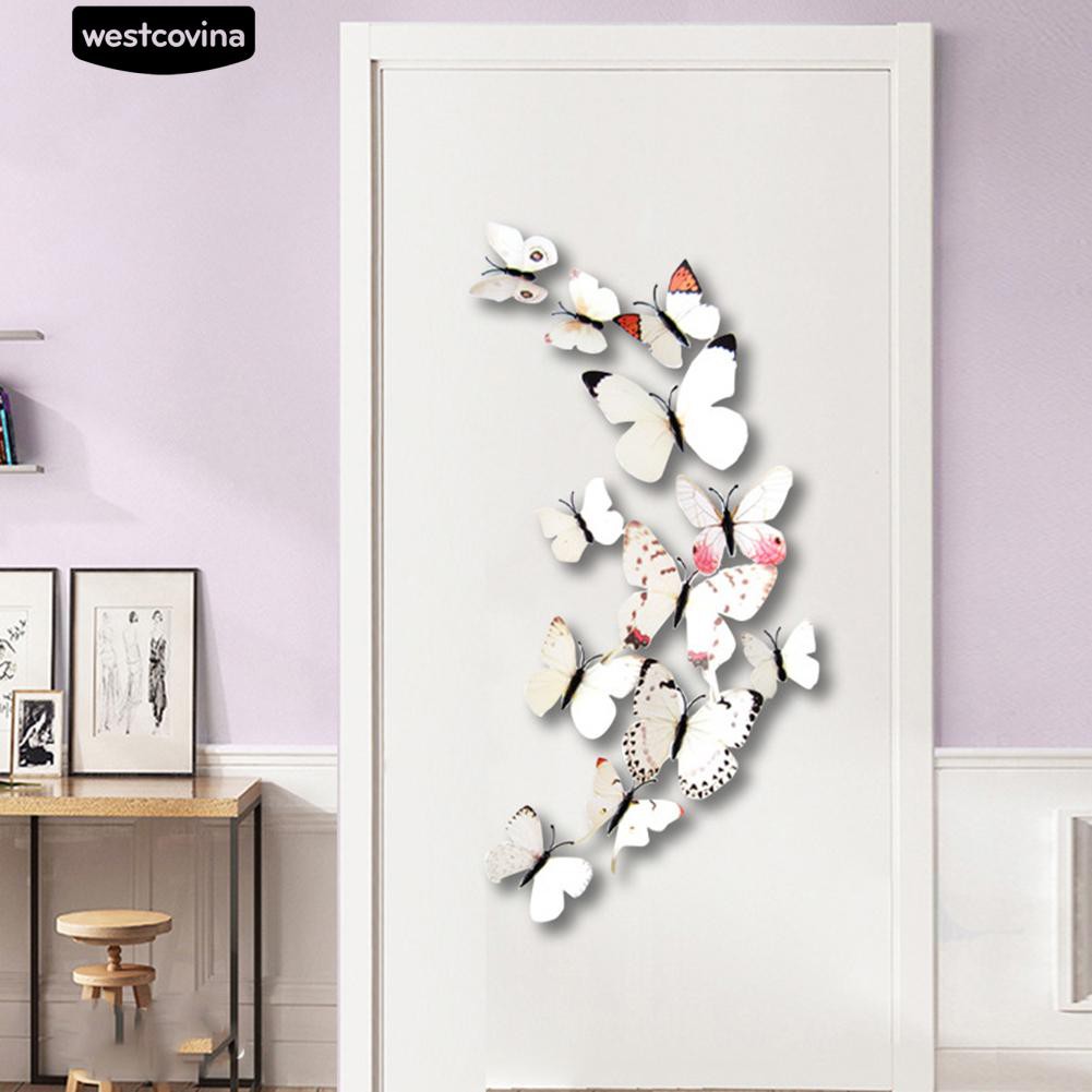 Bộ 12 sticker dán tường hình bướm 3D xinh xắn dùng trang trí