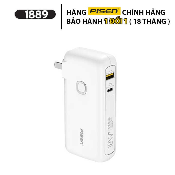 Sạc dự phòng Pisen Quick High Power Box 10000mAh Có Chân Cắm Kiêm Củ Sạc - BẢO HÀNH 18 THÁNG 1 ĐỔI 1 - TS-D289