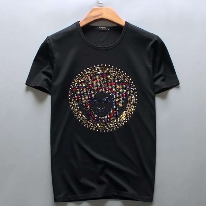 Áo Thun Cotton Lụa Lạnh Versace Tay Lỡ Đính Đá Phong Cách Đường Phố Thời Trang Mùa Hè Cho Nam