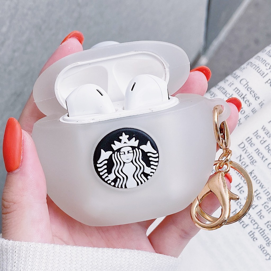 Vỏ Bảo Vệ Hộp Sạc Tai Nghe Không Dây Airpods 1 / 2 Hình Ly Starbucks Kèm Móc Khóa