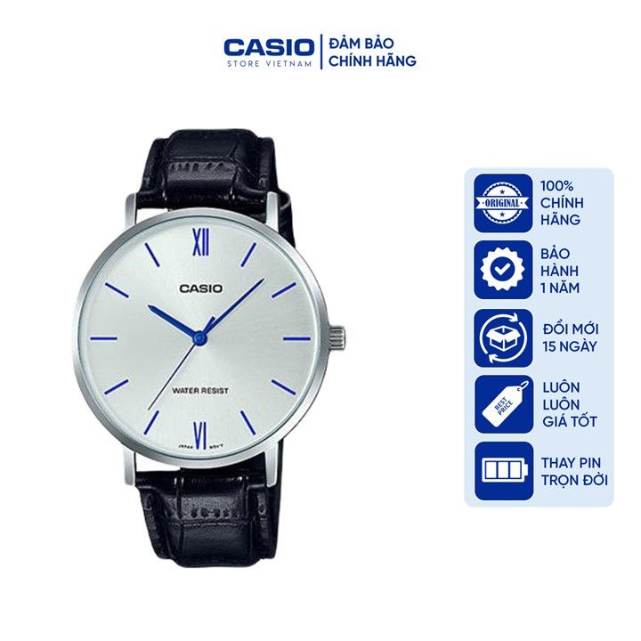 Đồng hồ Nữ Casio LTP-VT01L-7B1, đồng hồ chính hãng, dây da đen mặt trắng