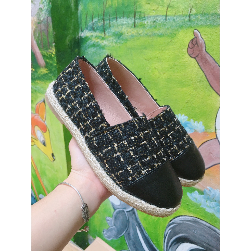 Giày Slip on Viền Cói Chất Vải Dệt Mũi Da (Fullbox M889) | BigBuy360 - bigbuy360.vn