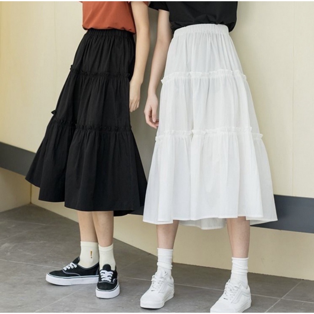 Chân váy dài nữ NHẬT LINH chân váy dáng xòe nhún bèo dài qua gối - CV444