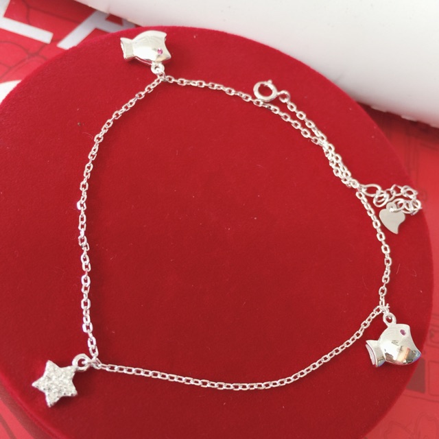 Lắc chân đôi cá ngôi sao đính đá nhân tạo bạc thật cao cấp