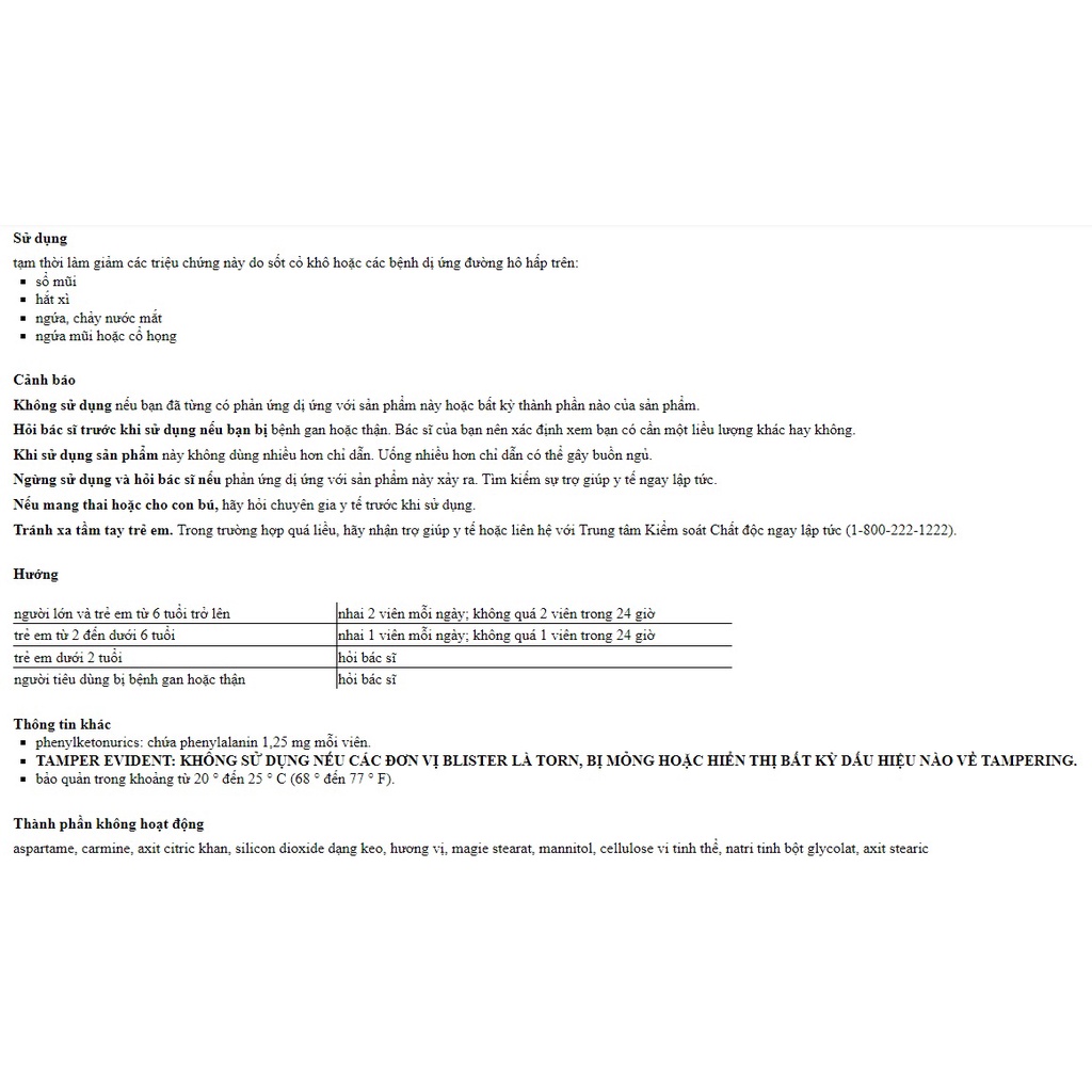 [DATE 4/2022] CVS Children's Claritin Allergy Relief Chewable Tablets SET TÁCH LẺ 10 VIÊN