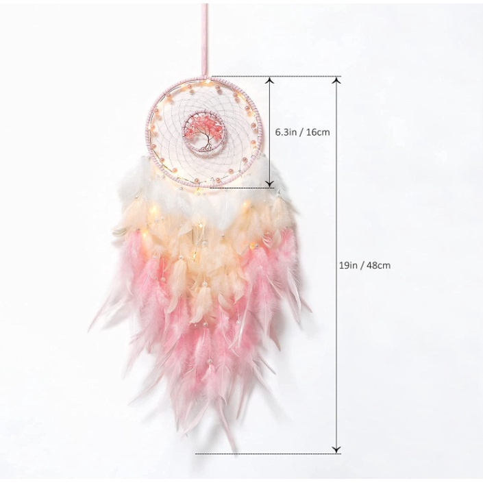 Dream Catcher Phối Lông Vũ Và Trái Tim Treo Trang Trí