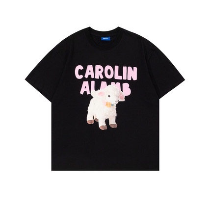 Áo Thun cotton Tay Ngắn Dáng Rộng Hở Vai In Họa Tiết Cừu Dễ Thương Thời Trang Hàn Quốc Cho Nữ