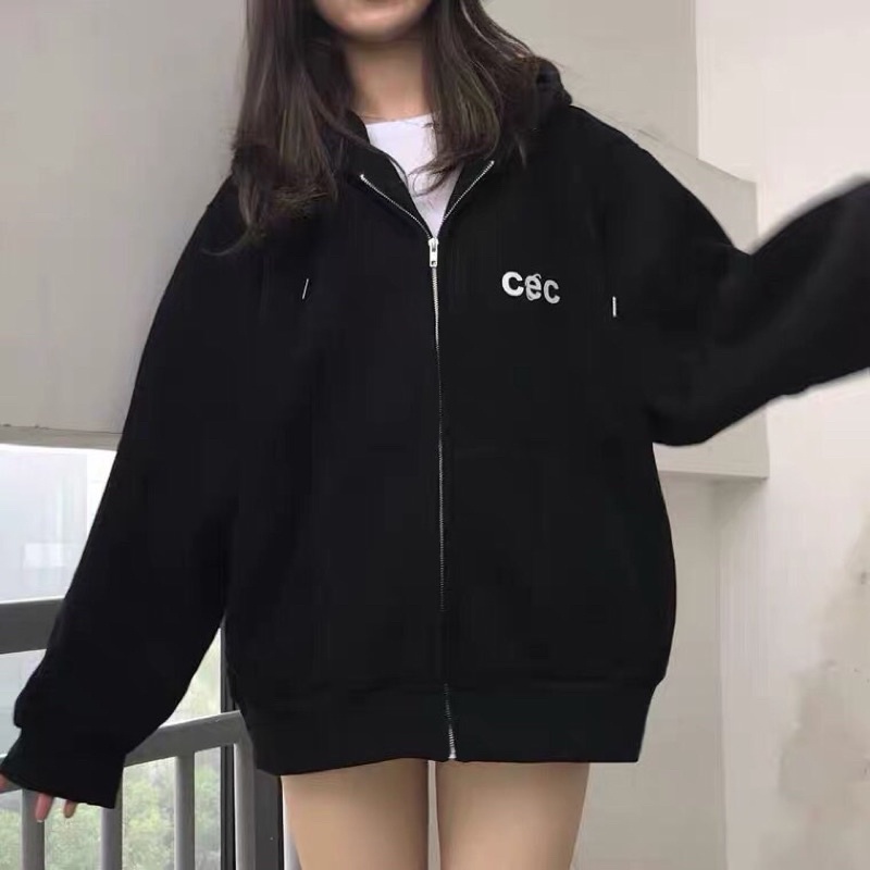 Áo khoác hoodie dây kéo CEC Ulzzang☘Hodie nam nữ form rộng dài vải nỉ cotton giá rẻ không xù lông BST áo thu đông