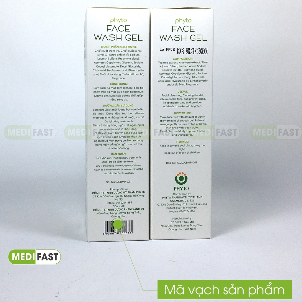 Gel rửa mặt Phyto Face Wash Gel - chai 100ml - Ngăn ngừa mụn hiệu quả - chiết xuất từ Tràm trà, Lô hội