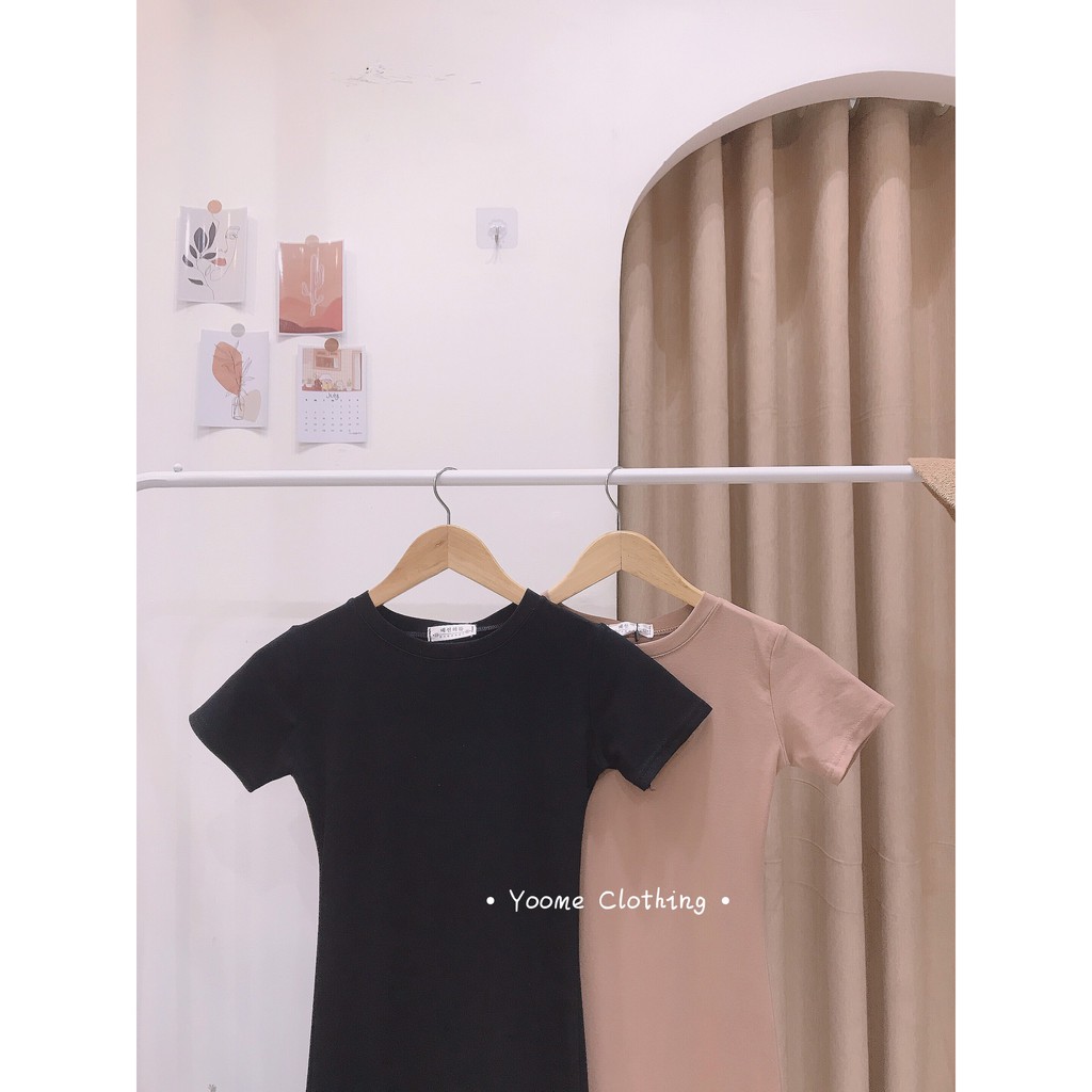 Váy body xẻ đùi cổ tròn tay cộc chất cottonzip co giãn đa chiều cho nữ Yoomeclothing