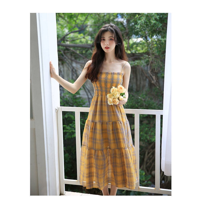 NRVP Đầm nữ không tay họa tiết sọc phong cách Pháp thời trang 2021