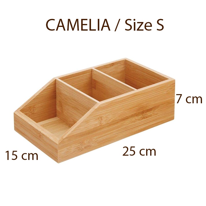 [BAMBOO] Khay gỗ tre đựng đồ đa năng 3 ngăn - khay chia đồ cao cấp [CAMELIA / Size S]