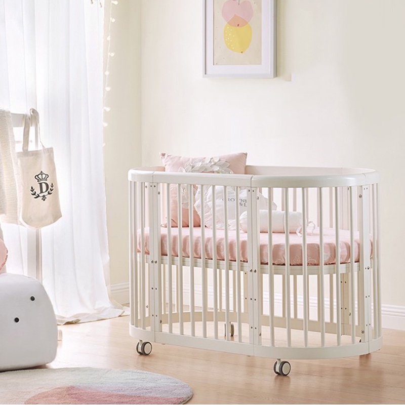 Giường Cũi Gỗ Nhập Khẩu Đa Năng Hình Oval Tiêu Chuẩn Châu Âu Sơn Không Mùi Không Kim Loại Nặng