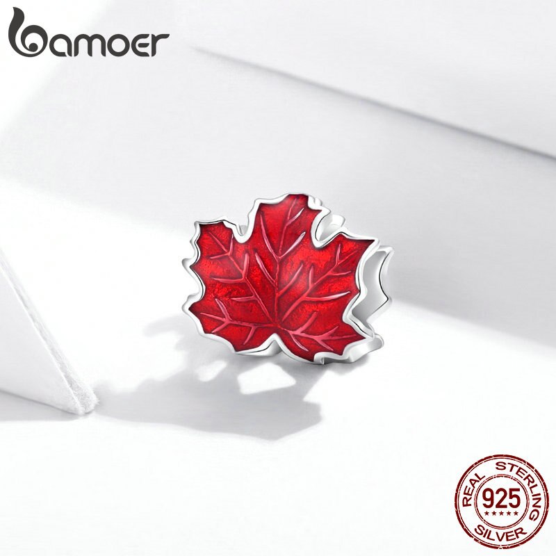 Hạt Xỏ Vòng Tay Bamoer BSC335 Bằng Bạc 925 Thật Tráng Men Hình Lá Phong Để Làm Vòng Tay DIY Cho Nữ