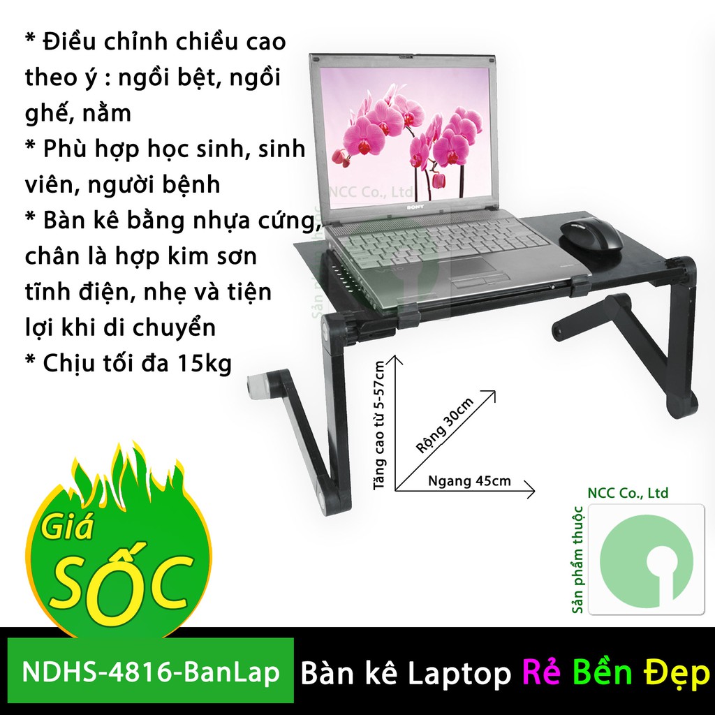 Bàn Laptop gấp gọn - thoải mái tiện dụng khi sử dụng kể cả khi nằm dành cho sinh viên, người bệnh - NDHS-4816-BanLap