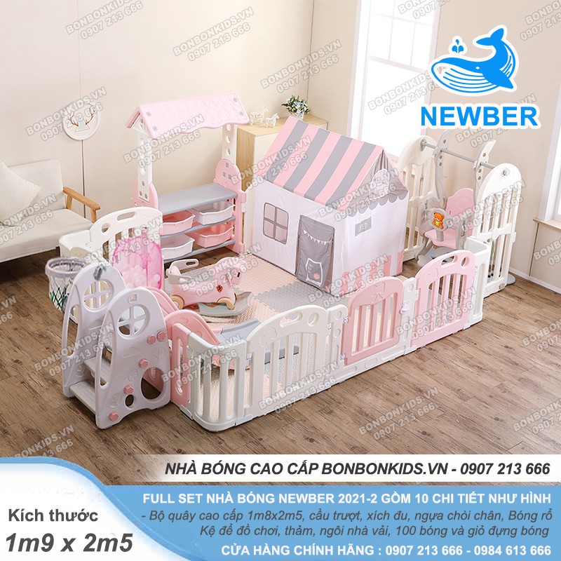 Combo Quây cũi cầu trượt Hàn Quốc Newber Luxury 2 (Big Size 1m9x2m5) - Khu vui chơi nhà bóng cho bé