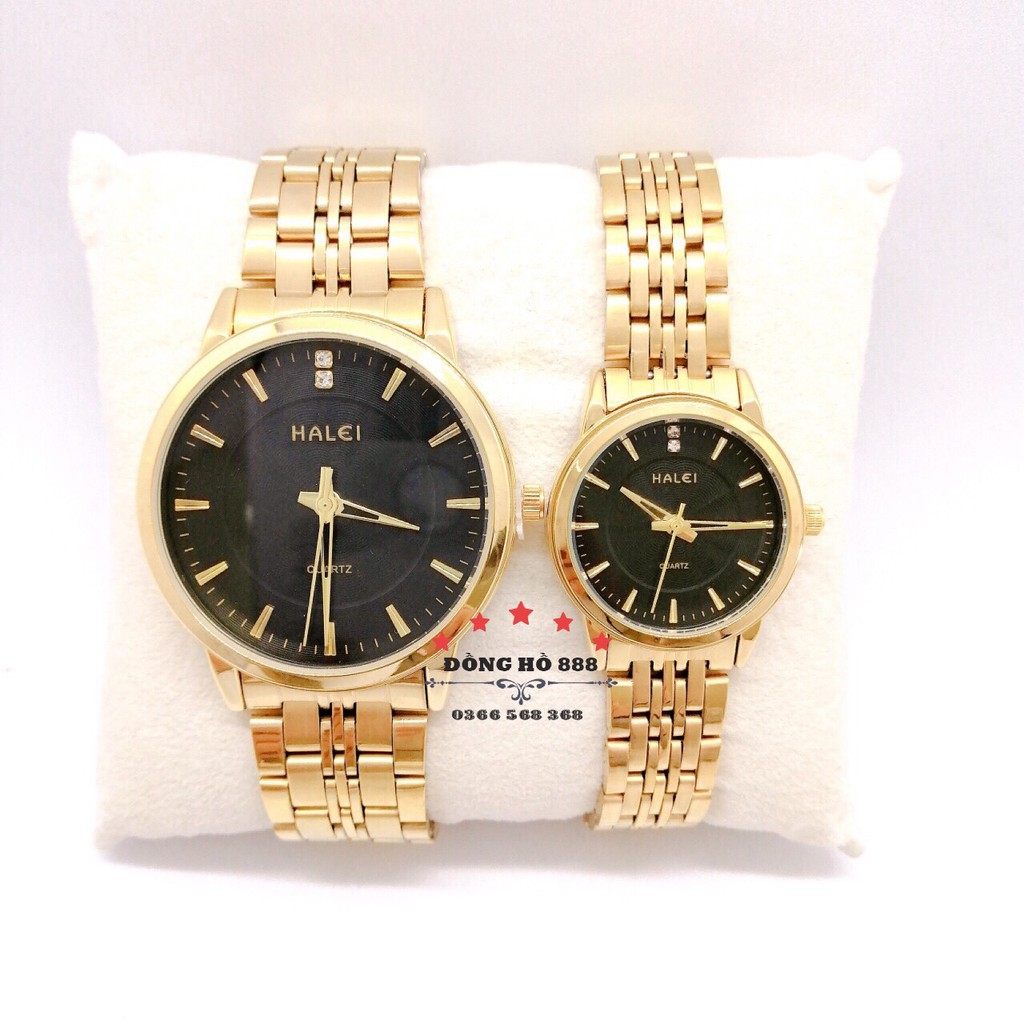 Đồng hồ Nam Nữ Halei máy Nhật chính hãng dây kim loại mạ vàng không ghỉ mặt đen chống xước, chống nước tuyệt đối HL552 | BigBuy360 - bigbuy360.vn