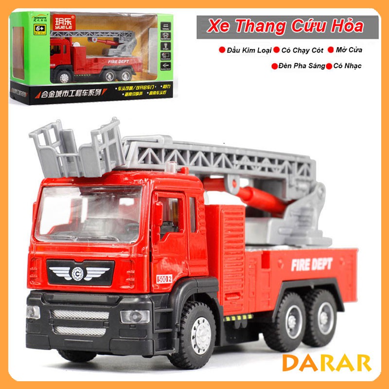 MÔ HÌNH Xe Thang Cứu Hỏa, Xe đồ chơi đầu Kim Loại chống va đập, có nhạc và đèn cho bé | MINIAUTO tỷ lệ 1:50