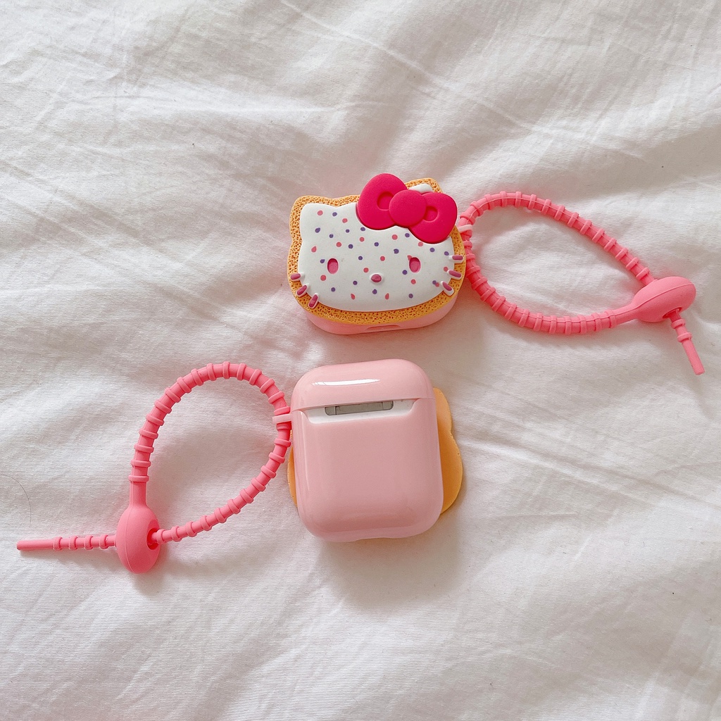 Vỏ Bảo Vệ Hộp Sạc Tai Nghe Không Dây Airpods 1 2 3 Pro Mềm Hình Bánh Quy hello kitty 3D