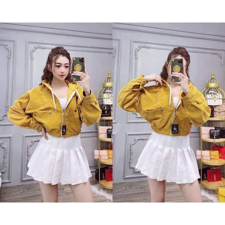 [Mã 44FASHIONSALE1 giảm 10K đơn 50K] Áo khoác nữ chất nhung gân dáng lửng CaMa store M48