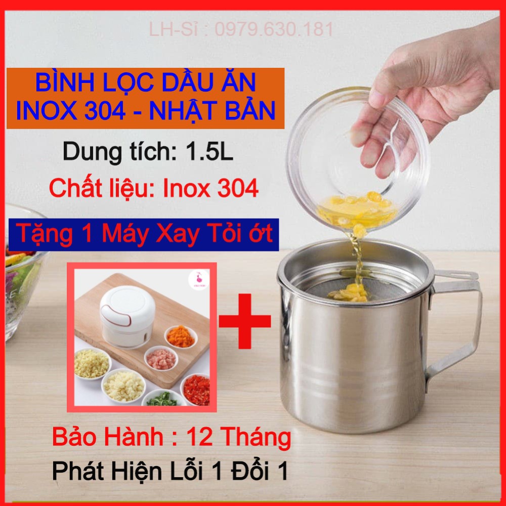 Bình Lọc Dầu Ăn INOX 304 [1.5L- Loại 1] Có Lưới Lọc Cặn Bã// Ca lọc cặn dầu ăn - Yoko Store