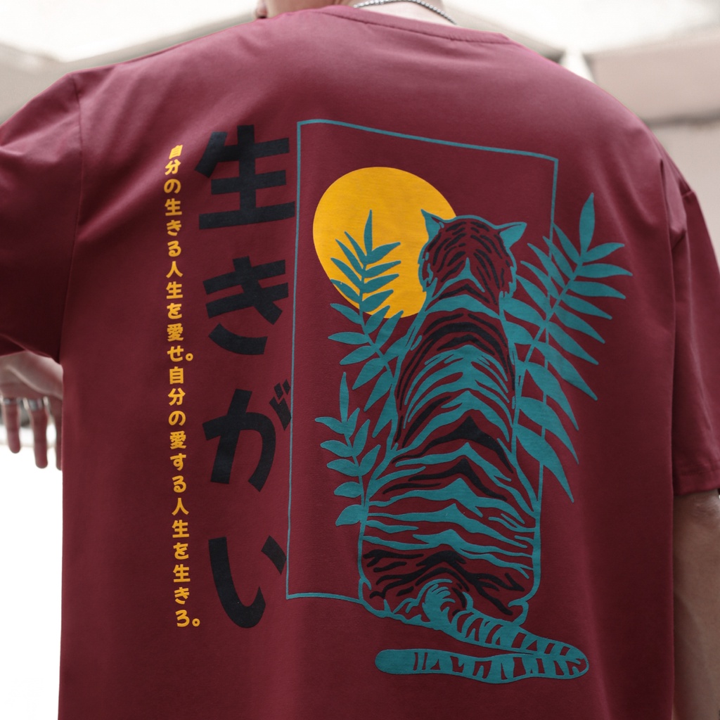 Áo Thun Con Hổ Họa Tiết Nhật Bản Đỏ Đô Hình In Sắc Nét Chất Liệu 100% Cotton Form Rộng Thoải Mái Unisex Nam Nữ