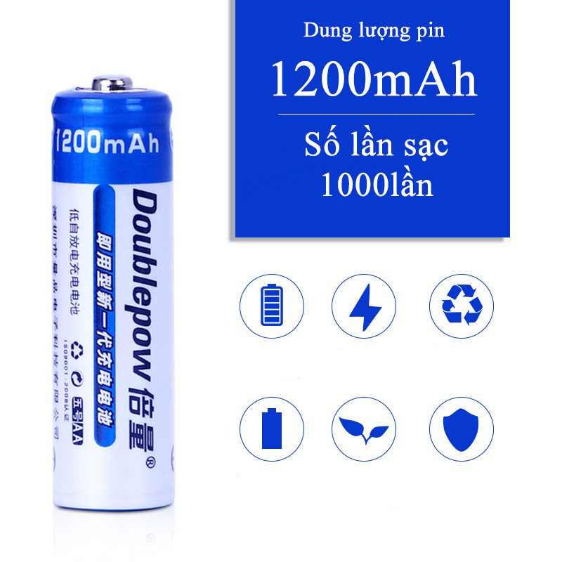 Bộ Sạc Pin Doublepow Kèm 4 Pin Tiểu Sạc AA 1200mAh - Combo