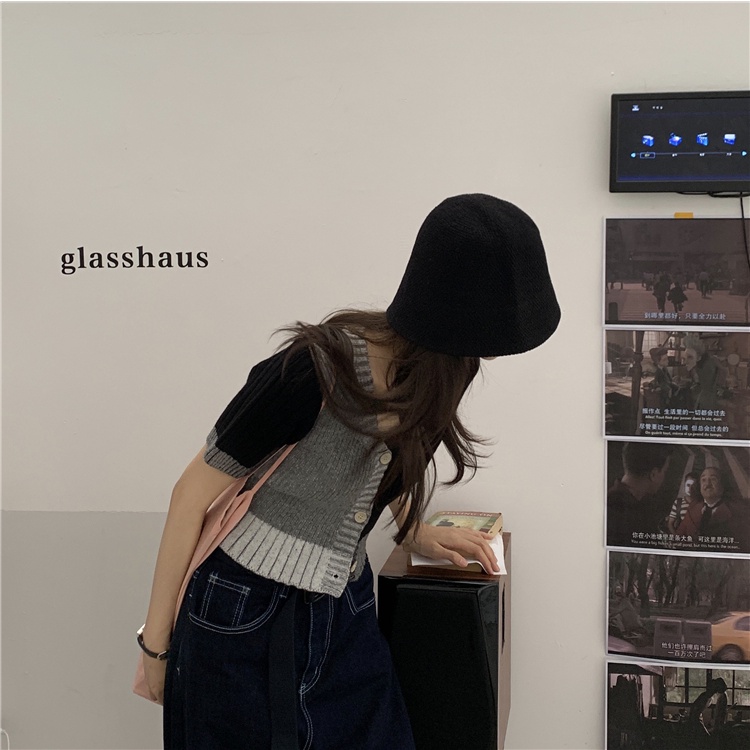 Áo croptop XIAOZHAINV tay ngắn cổ chữ V phong cách cổ điển cho nữ