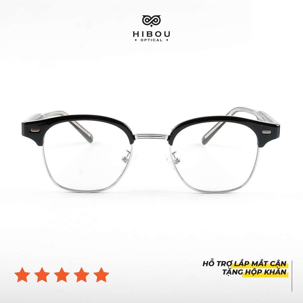 Gọng kính cận nam nữ clubmaster GT2114 Hibou Optical làm khuôn mặt nhỏ gọn hơn - Chuyên lắp mắt cận loạn siêu mỏng