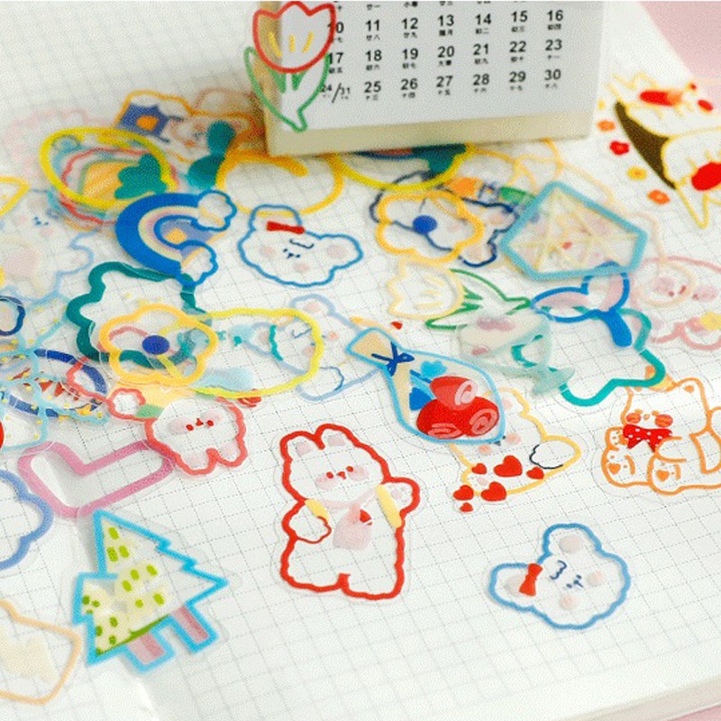 Combo 45 sticker dán trang trí sổ tay/ album đủ hình gấu/ thú/ thời tiết - VP067