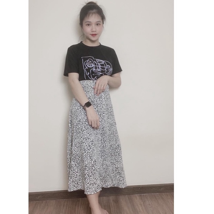 Set Chân Váy Midi Beo + Áo thun nữ Pull màu đen | BigBuy360 - bigbuy360.vn