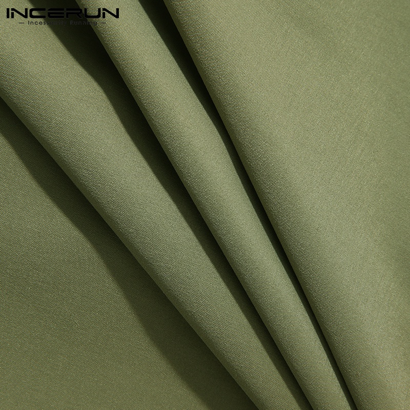 Áo liền quần INCERUN dài tay màu trơn phối dây thắt lưng thời trang cho nam