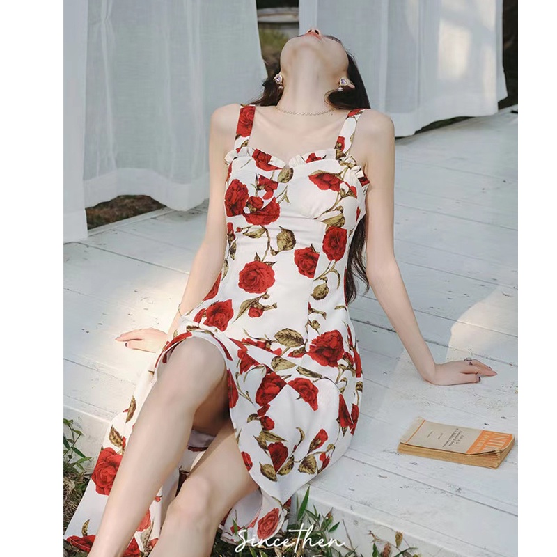 Đầm Hai Dây Dáng Ôm In Họa Tiết Hoa Phong Cách Pháp Thời Trang Mùa Hè Hàng Mới Dành Cho Bạn Nữ 2022