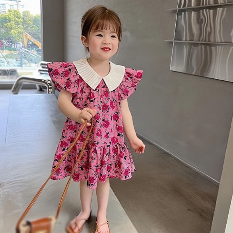 Đầm Hoa Cổ Búp Bê Thời Trang Mùa Hè Xinh Xắn Dành Cho Bé Gái